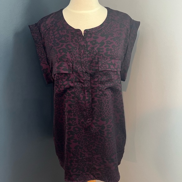Trouve Tops - Trouve Dark Purple Animal Print Blouse